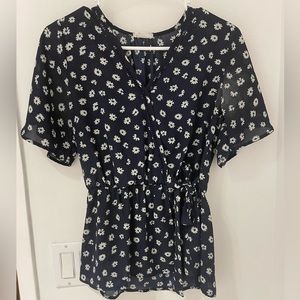 Navy blue shirt with white flowers Small